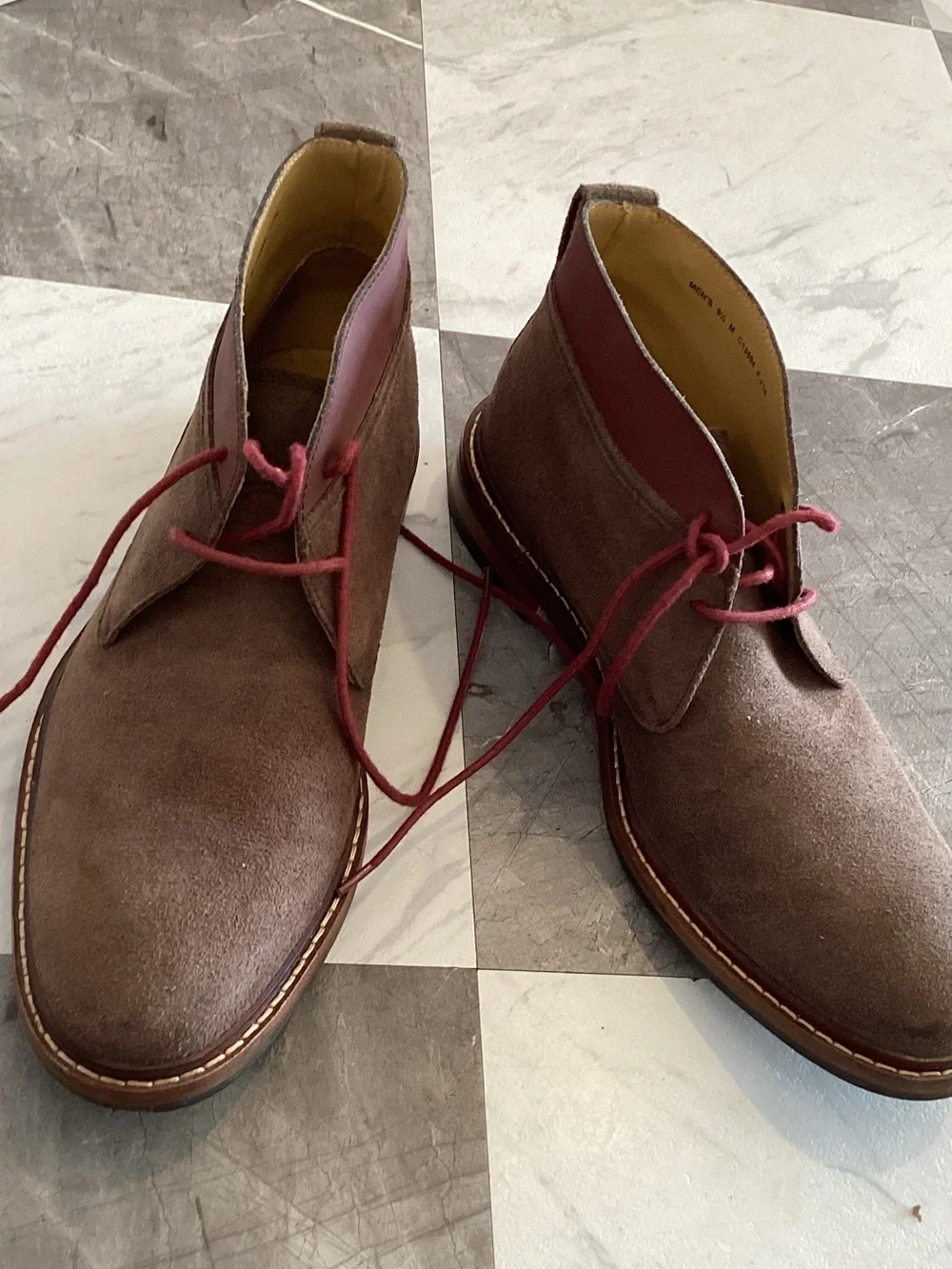 Cole Haan Brown Suede Chukka Boots with Red Accents